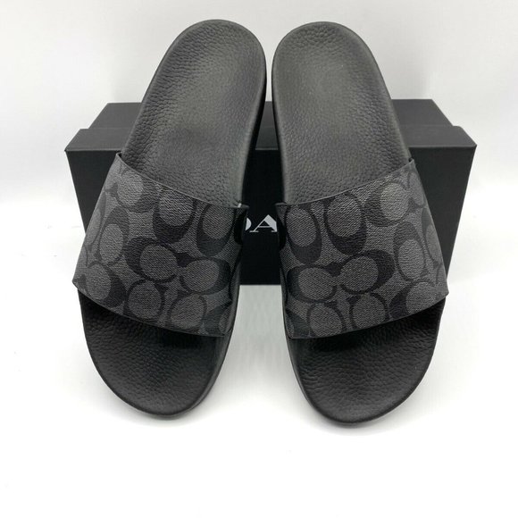 Men's COACH Charcoal Black Signature Logo Pool Slides Slip On Sandals 9 - Picture 8 of 9